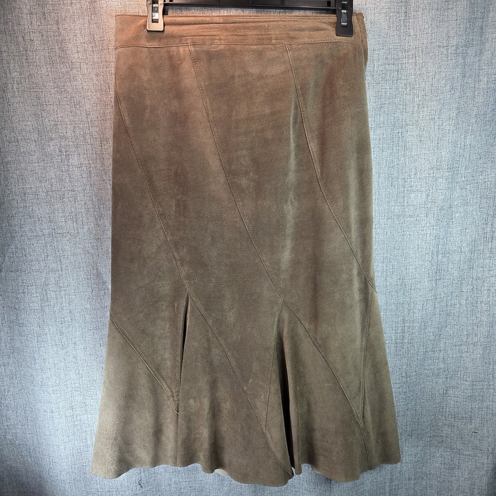 H&M Western Suede Brown‎ Skirt Size 36 Fit and Flare Lined Festival Hippie Boho